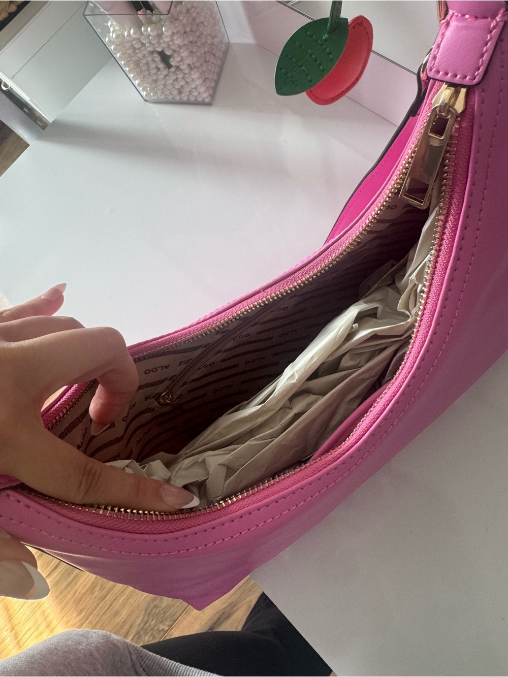 Aldo Pink Shoulder Bag with Cherry Charm - Picture 4 of 4